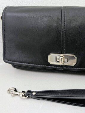 COACH Chelsea Black Leather Wristlet Clutch — Y2K Era, Silver Toned Hardware